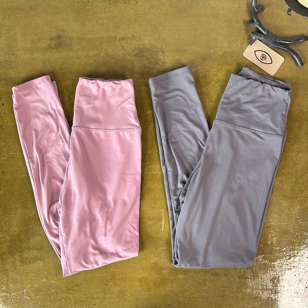 High Waisted Ankle Length Yoga Pant Bundle - Small/Medium - Pink/Gray - 2 for 1